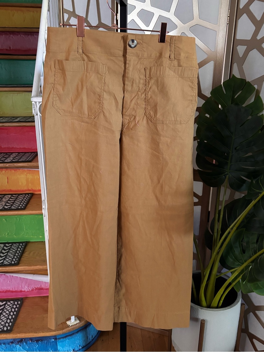 Maeve Anthropologie The Colette Cropped Wide Leg Pants Honey Tan Size 32 NWT